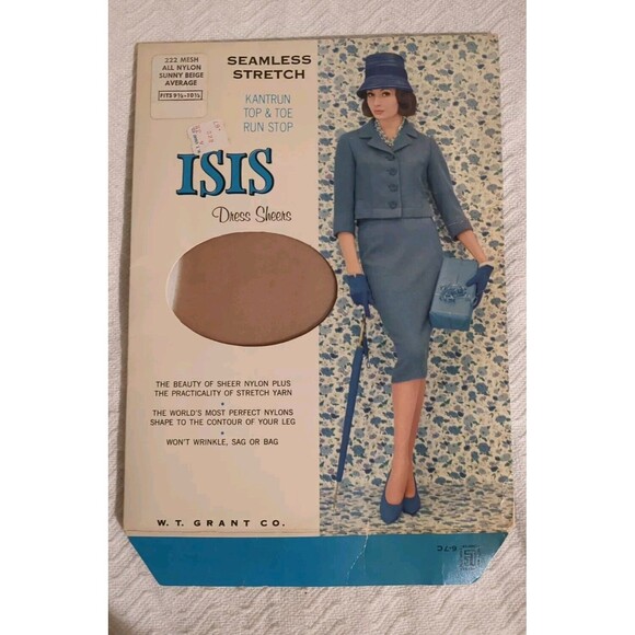 Vintage 222 Mesh 9 1/2 - 10 1/2 ISIS Nylon Stockings 1 Pair Hosiery New Beige - Picture 1 of 5